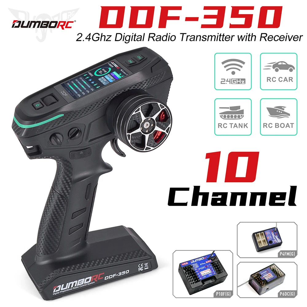 DUMBORC 2.4G 10CH Digital Radio Remote Controller DDF-350 Transmitter with Receiver  for RC Car Boat Tank LCD FHSS System