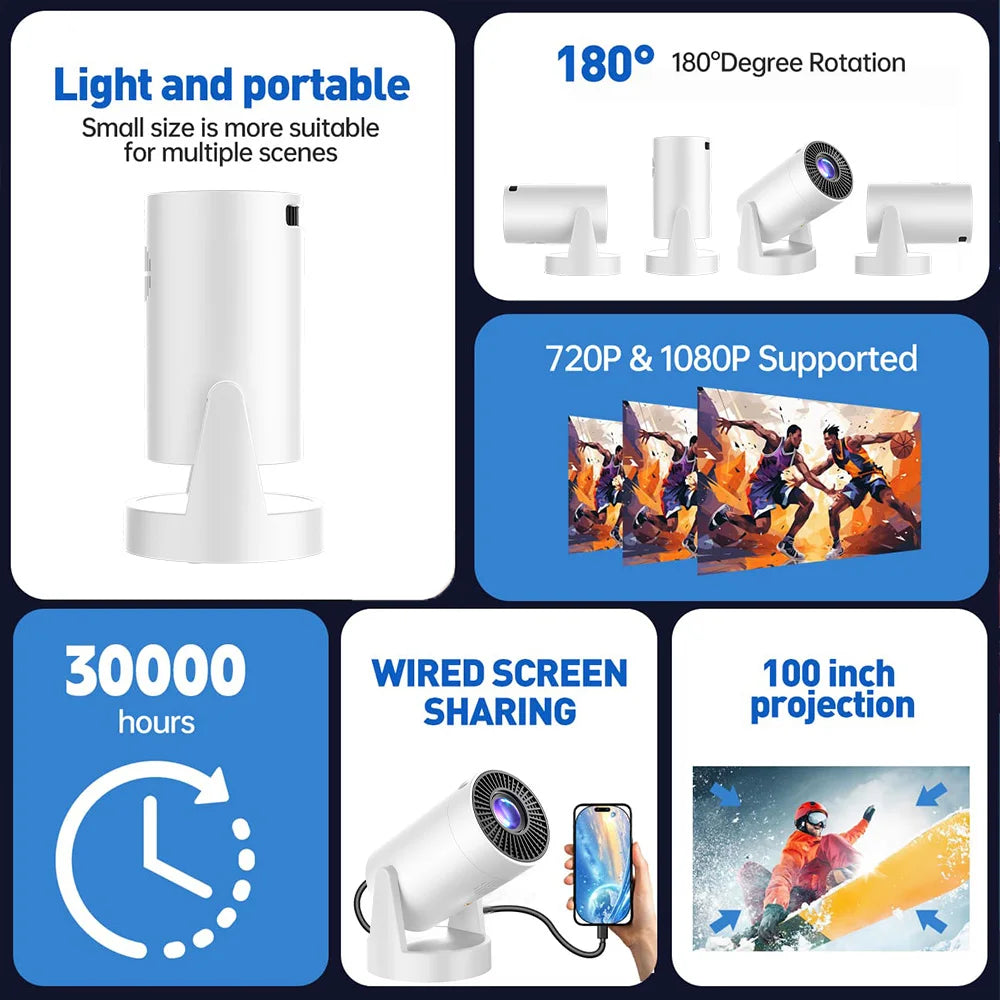 Portable Mini Projector Support 4K Video Playback HD Features Quick Focus For Family Gatherings Office Smart Home Projector