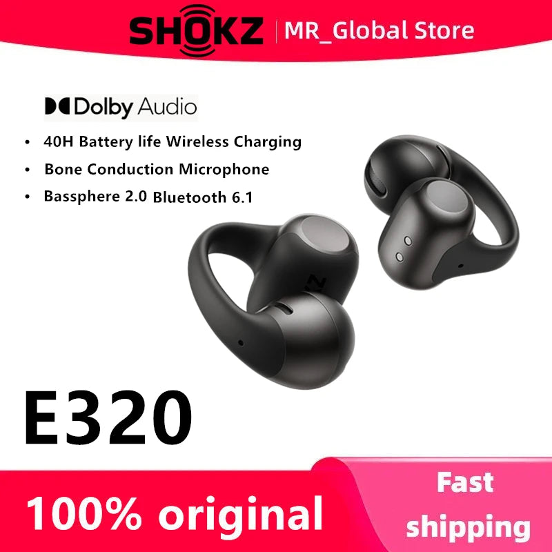 SHOKZ OpenDots 2 E320 Clip-on Headphones Dolby Audio Long Battery Life Original Fitness Running Earphones Bluetooth 6.1 Earbuds