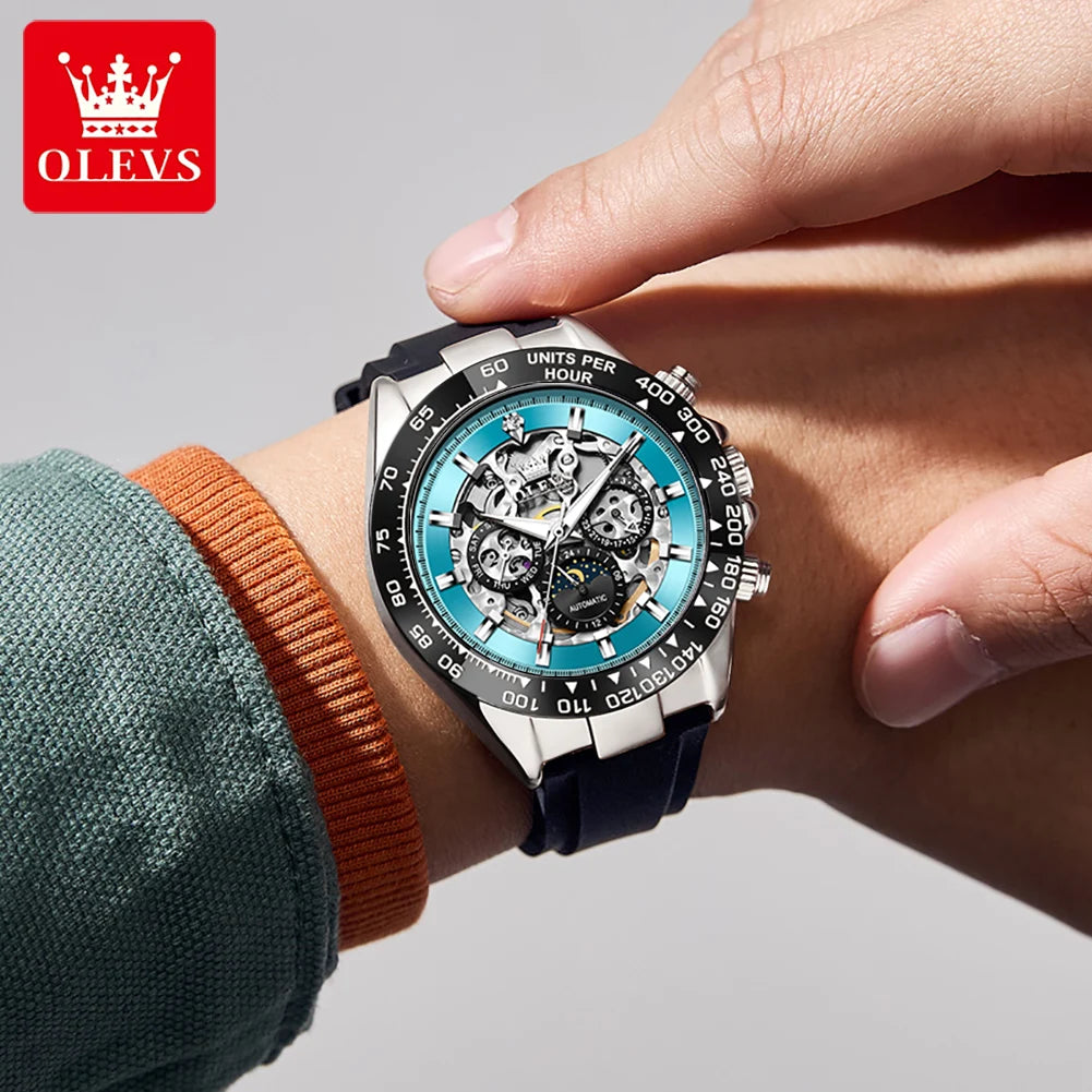 OLEVS 6713 Men Watch Brand Hollow Calendar Waterproof Luminous Moon Phase Watch Luxury Original Men Automatic Mechanical Watch