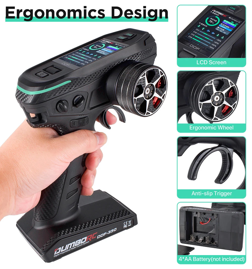 DUMBORC 2.4G 10CH Digital Radio Remote Controller DDF-350 Transmitter with Receiver  for RC Car Boat Tank LCD FHSS System