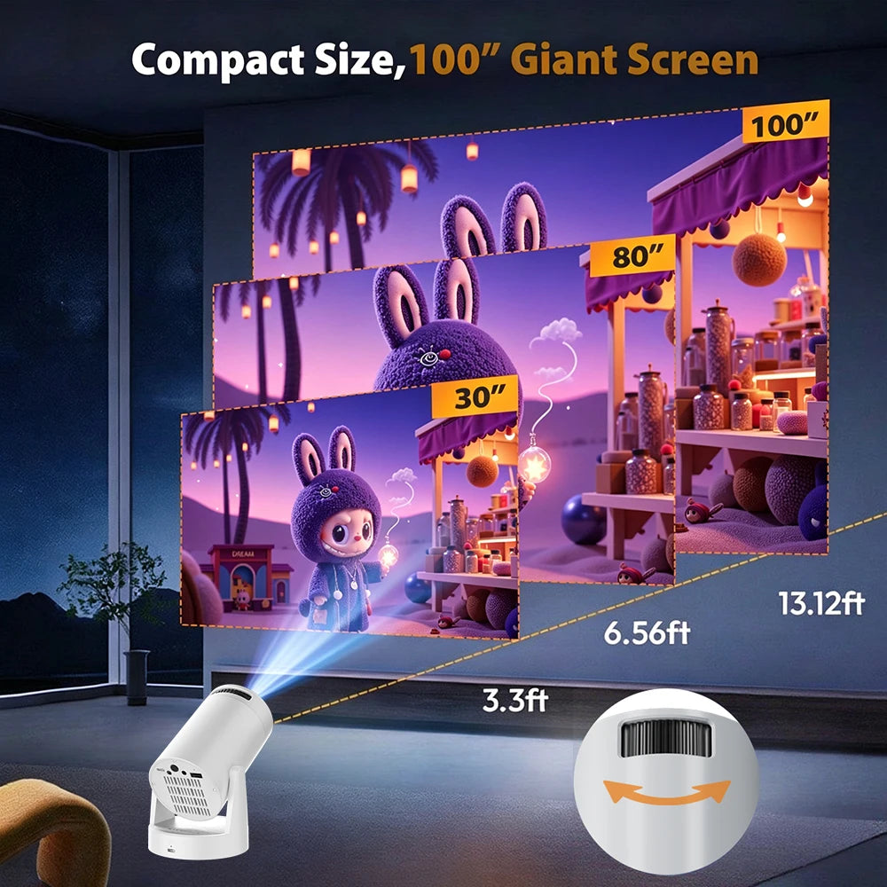 Portable Mini Projector Support 4K Video Playback HD Features Quick Focus For Family Gatherings Office Smart Home Projector