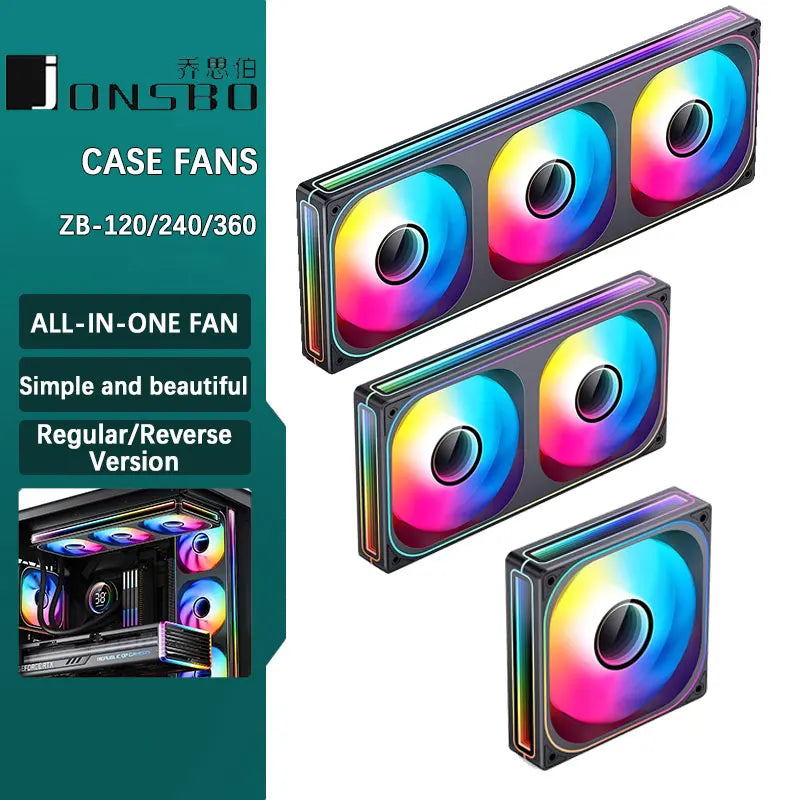 JONSBO ZB-120/240/360 ARGB 12/24/36CM chassis fan Motherboard lighting synchronization/Aluminum Nameplate/PWM Case fans