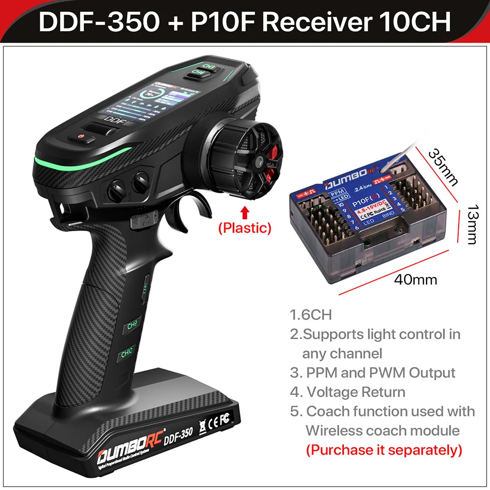 DUMBORC 2.4G 10CH Digital Radio Remote Controller DDF-350 Transmitter with Receiver  for RC Car Boat Tank LCD FHSS System