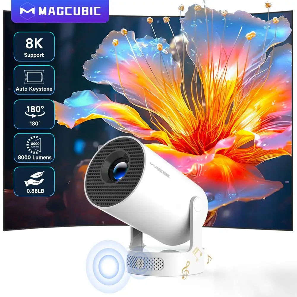 Magcubic Projector Android 14 8K 1280*720P HY300Pro+ Dual Wifi 290ANSI 180°flexible BT5.4 Cinema Outdoor Portable Projector