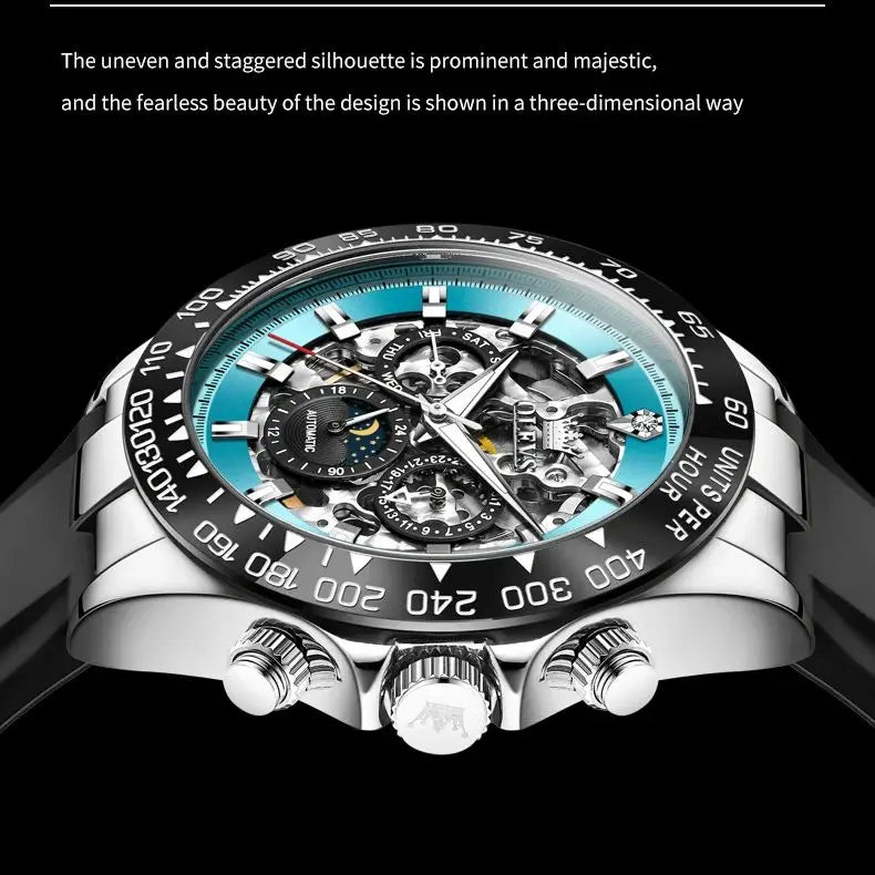 OLEVS 6713 Men Watch Brand Hollow Calendar Waterproof Luminous Moon Phase Watch Luxury Original Men Automatic Mechanical Watch