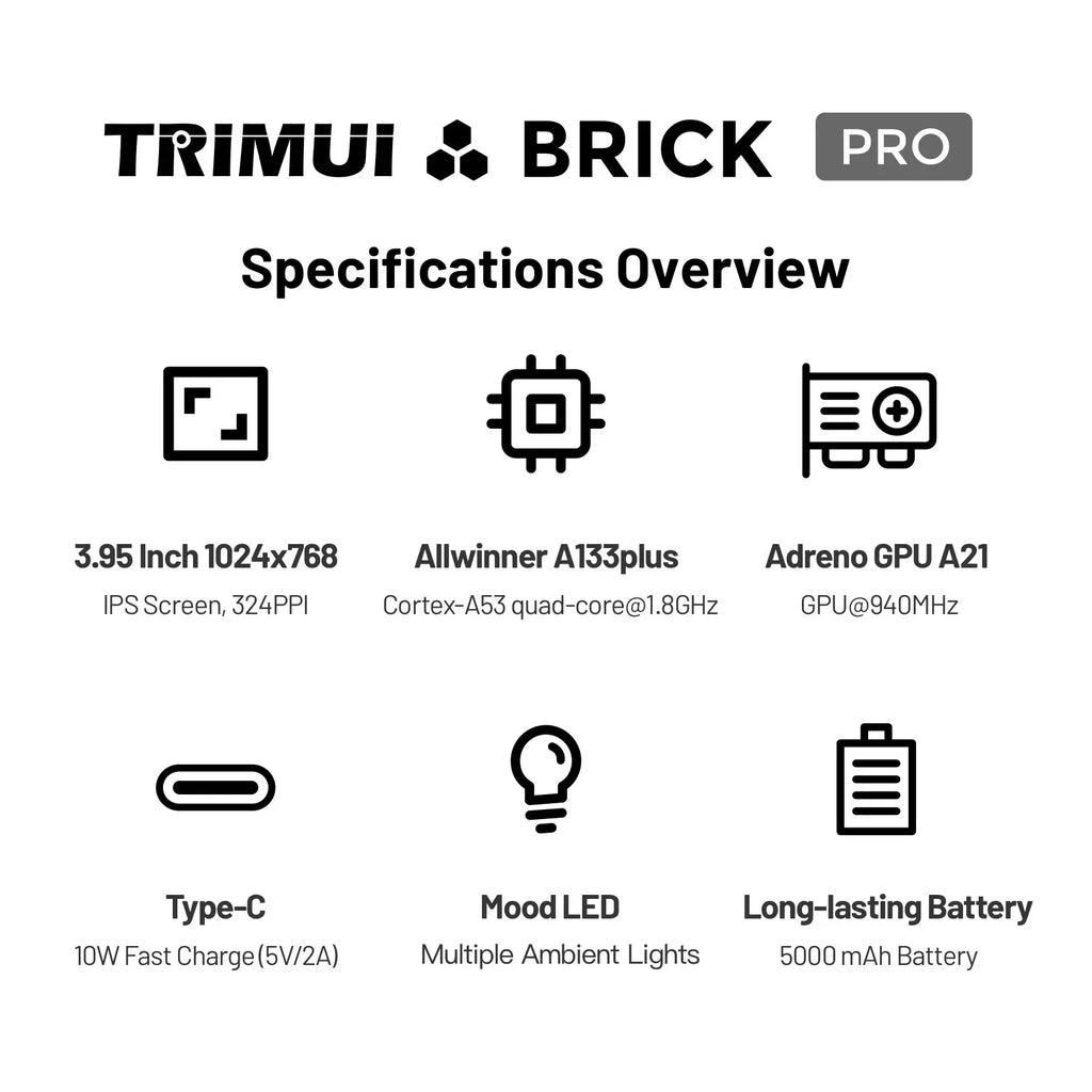 TrimUI Brick Pro Linux Open Source Handheld Console 3.95" Retro Game Player Portable Video Gift for Gamers